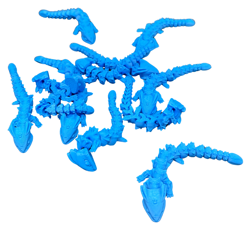 Set of blue mini articulated dragons 3D print